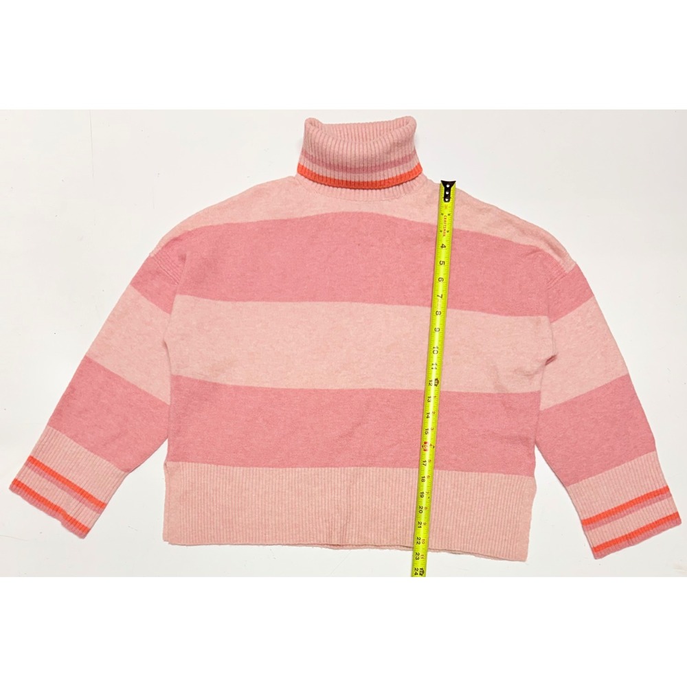J.Crew Pink Striped Merino Wool Alpaca Blend Turtleneck Sweater Womens Large